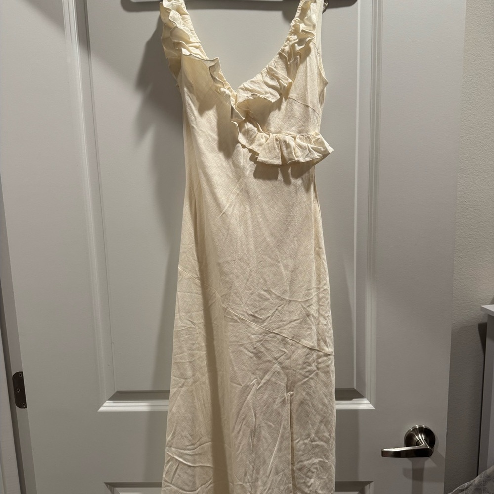 Selfie Leslie Cream Asymmetrical Ruffle Dress